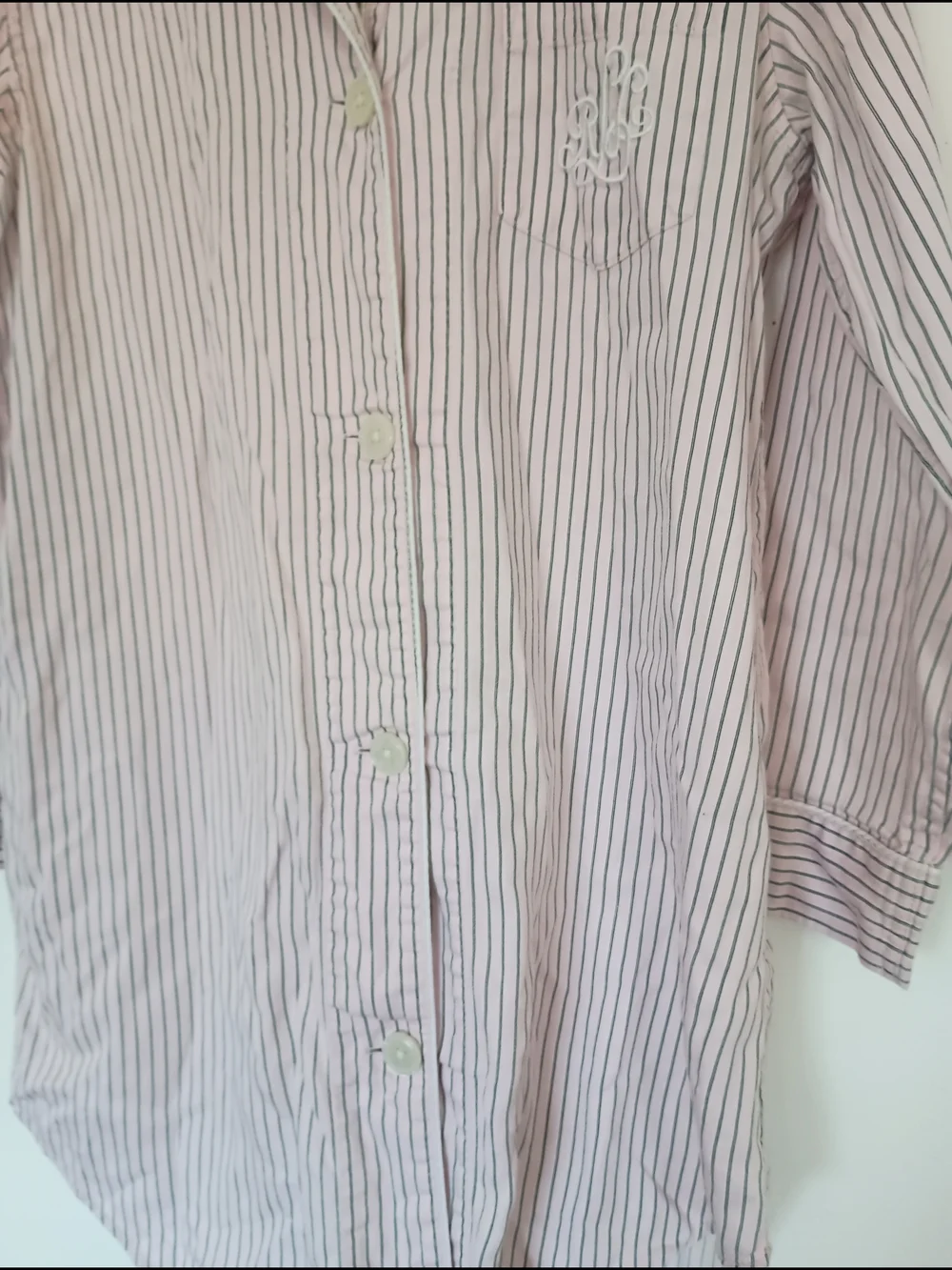 Lauren Ralph Lauren 100% Cotton Pink and White Striped Button-Down Sleep Shirt